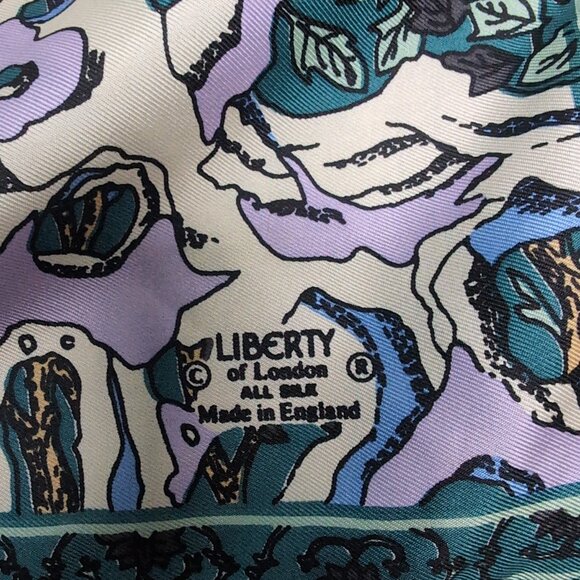 Stunning vintage Liberty teal silk scarf - Picture 2 of 6